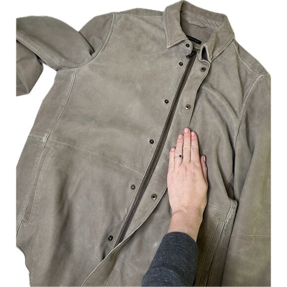 John Varvatos Men’s suede Leather trucker shirt jacket Tan Gray M Rare - Picture 8 of 13